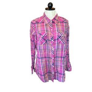 Torrid Pink Purple Plaid Western Button Down Shirt Long Sleeve Size 0 (XL)